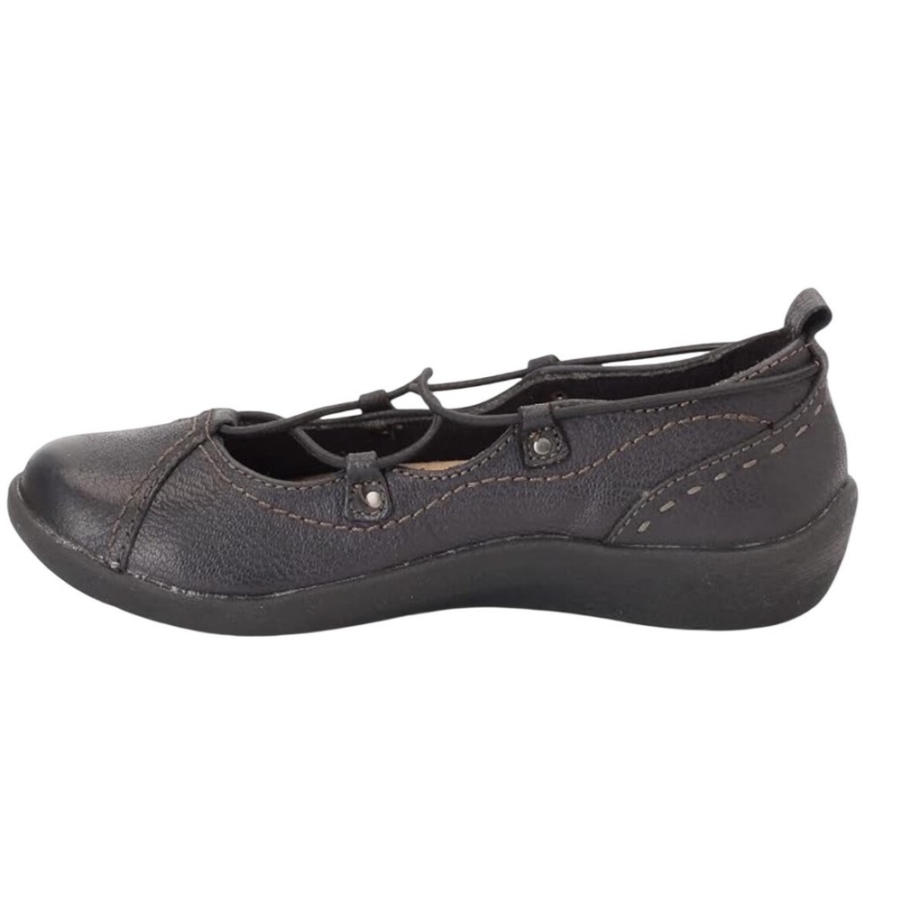 Earth Origins London Black Leather Bungee Lace Up Flats Women's Size 7.5
